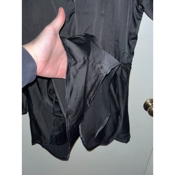 Stolen Hearts Front V-Cut Waist Silky Satin Plunge Jumpsuit Long Sleeve Romper - Picture 5 of 10